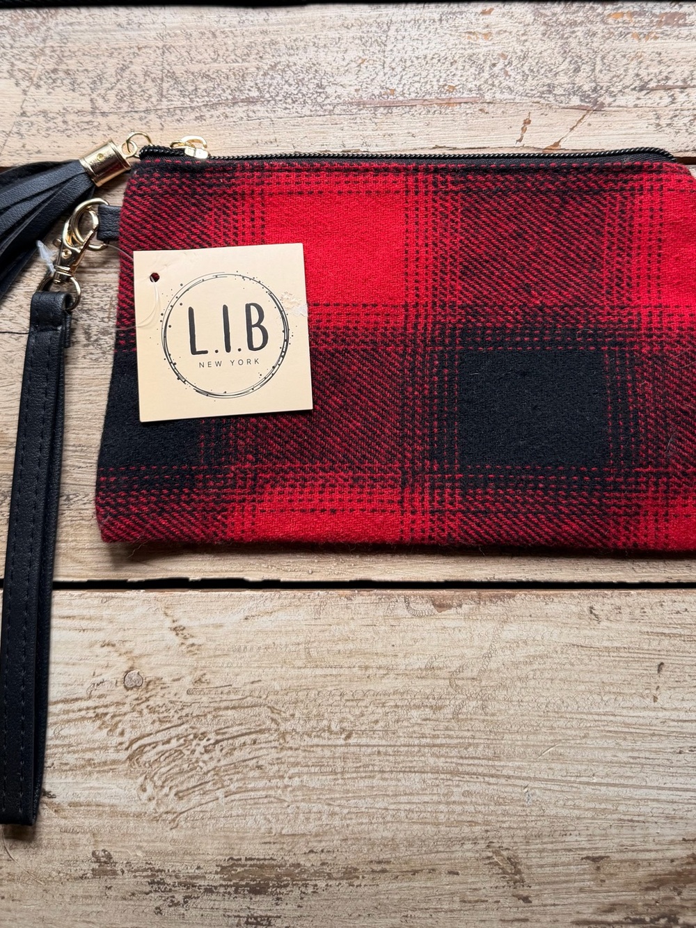 L.I.B. New York Red & Black Plaid Wristlet NWT